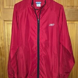 Vintage Reebok Jacket Mens Large Red Black Full Zip Windbreaker Colorblock